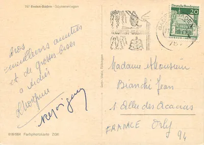 Baden-Baden — Jardins de Gönneranlagen — Gebr. Meitz, Tübingen, n° 757 — Verso