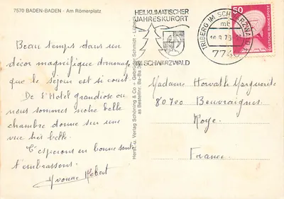 Baden-Baden - Am Römerplatz — Curort climático anual — editor Herst. u. Verlag Schöning & Co + Gebrüder Schmidt - Lübeck — Verso