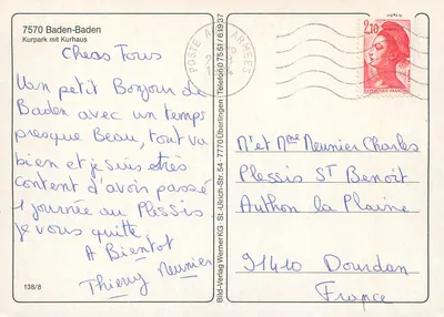 Baden-Baden — Kurpark com Kurhaus — Bild-Verlag Werner KG, n° 138/8 — Verso