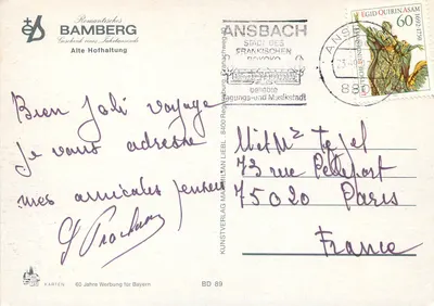 Bamberg — Hofhaltung Romântica — Kunstverlag Ansbach BD 89 — Verso