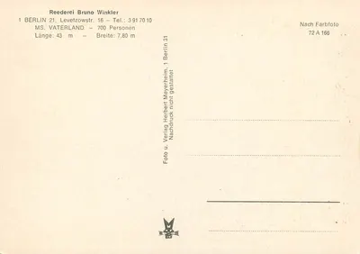 Navio MS Vaterland — Berlin — Reederei Bruno Winkler — Verso