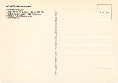 Bateau à passagers Köln-Düsseldorfer — Bonn — éditeur Köln-Düsseldorfer — Rewers