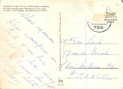 Stuttgart — navio de cruzeiro no lago de Constança — Bodan Anschichtskartenverlag Nr. 2210 — Verso