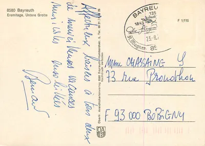 Fonte da Grotta d'Ermitage em Bayreuth — editor Oberfr. Ansichtskartenverlag, n° F 1/115 — Verso