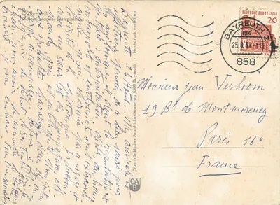 Teatro de Bayreuth — Festival Wagner — editor Oberfränkischer Ansichtskartenverlag, n° 858 — Verso