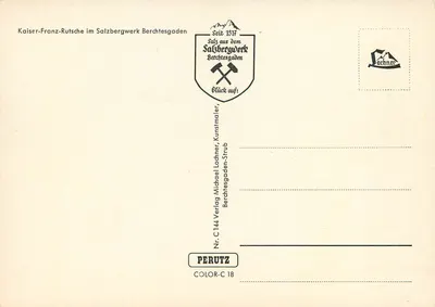 Kaiser-Franz-Rutsche w kopalni soli Berchtesgaden — sól z kopalni soli Berchtesgaden — wydawca Lochner, nr C 144 — Rewers
