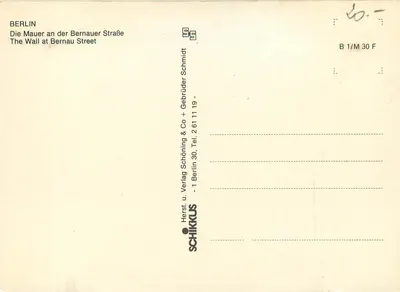 Berlin — Mur na Bernauer Straße — Schikikus, n° B 1/M 30 F — Rewers
