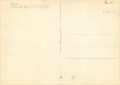 Mémorial Peter Fechter — Checkpoint Charlie — Berlin — éditeur Hans Andres Verlag — Rewers
