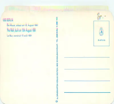 Crianças brincando perto do Muro de Berlim — editor Grusskarten-Verlag, n° B-AP-016 — Verso