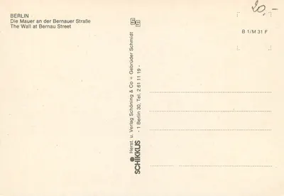 Berlim - Muro de Berlim na Bernauer Straße — editor Herst. u. Verlag Schöning & Co, Berlim — Verso