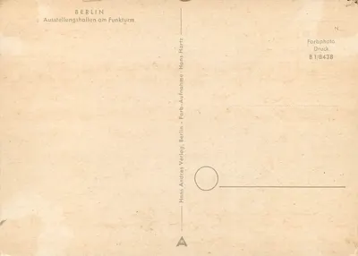 Berlim — Salões de Exposição no Funturm — Hans Andres Verlag — Verso