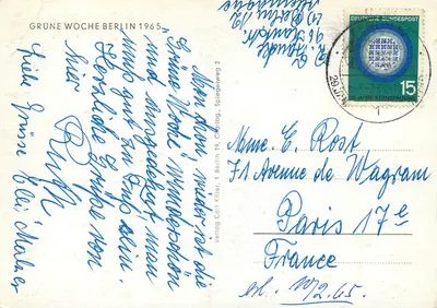 Grüne Woche Berlim 1965 — Exposição horticola — Verlag Carl Köster, Spiegelweg 2 — Verso