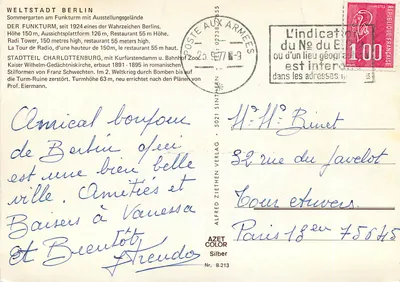Berlin — Główne miejsce/temat — wydawca Alfred Ziethe Verlag, n° B-213 — Rewers