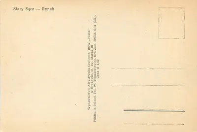 Stary Sącz — Rynek — Wydawca Artystyczno-Graficzne RSW 'Prasa' — Rewers