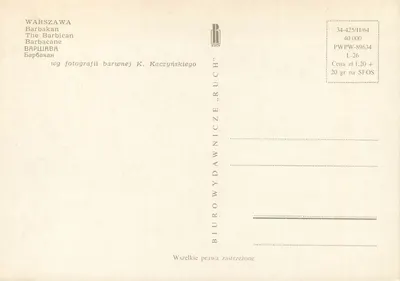Barbakan te Warschau — uitgever RUCH, n° 34-425/11/64 — Achterkant