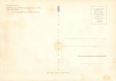 Bielsko-Biała — Castelo fortificado do século XV, renovado no século XIX, transformado em museu — editor Biuro Wydawnicze „Ruch” — Verso