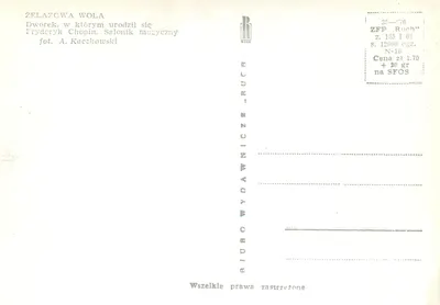 Żelazowa Wola — O Château, onde Chopin nasceu — Biuro Wydawnicze 'Ruch' — Verso