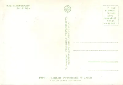 Kazimierz Dolny — vista através de um portal — editor PTTK, n° 453 — Verso