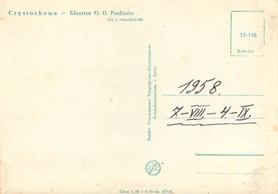 Częstochowa — Klasztor O. O. Paulinów — fot. J. Osuchowski — Rewers