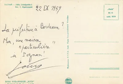 Poznań — Pałac Działyńskich — Fot. J. Myszkowski — Rewers
