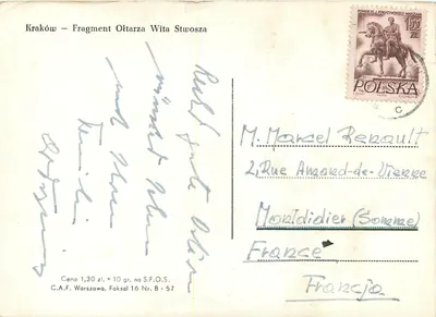 Kraków — Fragment van het altaar van Wita Stwosz — C.A.F. Warschau, Foksal 16 Nr. B-57 — Achterkant