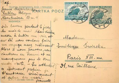 Dulbin (Polônia) — Carta de amor e projetos de viagem — Poczta Polska, série 2, selo 15 groszy