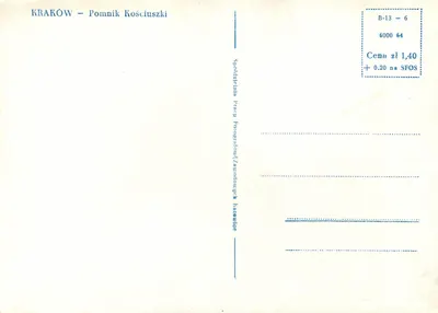 Kraków — Pomnik Kościuszki — Spółdzielnia Pracy Fotografów/Zawodowych Katowice — Rewers