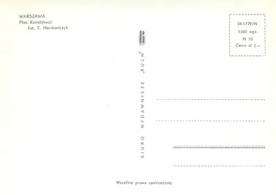 Varsovia — Plaza de la Constitución — editor RUCH, n° 34-1779/N — Reverso