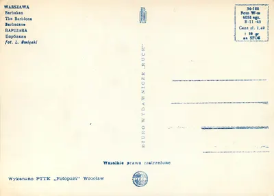 Warszawa — Barbakan — editor PTTK Wrocław — Verso