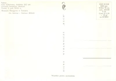 Talerz cyna trybowa — XVII wiek — wydawca 'RUCH' n°1049 R/1/68 — Rewers