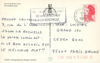 Widok Mont Aorai — Tahiti — Zdjęcie wykonane przez Douglasa Faulknera — Rewers