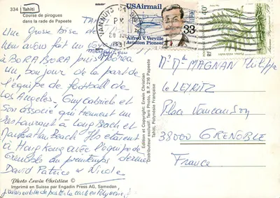 Course de pirogues dans la rade de Papeete — Erwin Christian, n°334 — Rewers