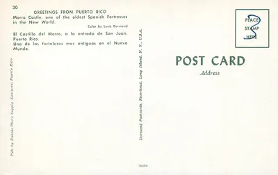 Castelo de Morro — uma das mais antigas fortalezas espanholas do Novo Mundo — editor Dormand, n° 16394 — Verso