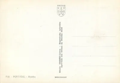 Moinho de vento — Portugal — Edição IBEREX-Lisboa, n° F-21 — Verso