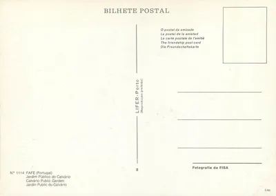 Publiczny ogród Calvário — Porto — wydawca LIFER — Rewers