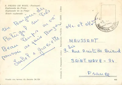 S. Pedro de Moel (Portugal) — Esplanada da Praia — editor A. Passaporte, n° 489 — Verso
