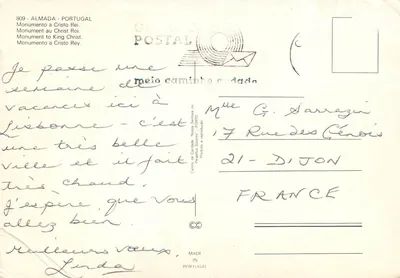 Bilhete postal moderno Monumento do Rei Cristo Almada Lisboa — Verso