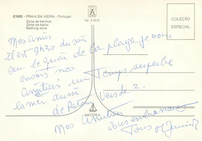 Praia da Vieira - Portugal — área de banho — editor Leiria, n° E1003 — Verso