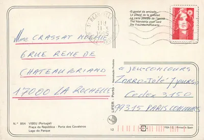 Viseu — panoramische uitzicht met meer en plein — uitgever FISA I.G., n° 854 — Achterkant