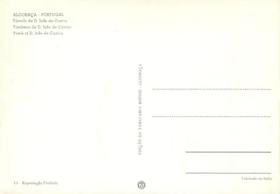 Túmulo de D. Inês de Castro — Alcobaça, Portugal — Edição Tabacaria Rossio — Verso