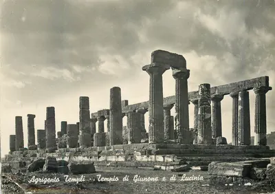 Bilhete postal moderno Agrigento Templo de Júpiter e de Lucínia