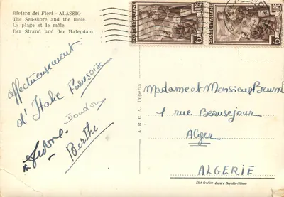 Nowoczesna pocztówka Alassio Riviera dei Fiori Spiaggia e Molo — Rewers