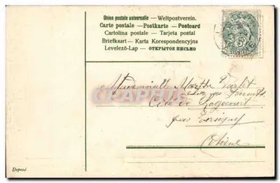 Kwiaty i serca — Sentymentalna kartka pocztowa — Ch. Rachez — Rewers