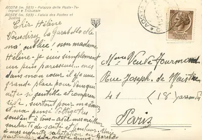 Aosta - Palazzo delle Poste-Telegrafi e Tribunale - wydawca nieznany, numer seryjny 583 — Rewers