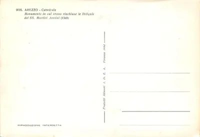 Bilhete postal moderno Arezzo Catedral Monumento Martiri Aretini — Verso