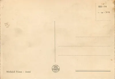 Assisi - O Convento S. Francisco e Ponte S. Vittorino — Edições Mareoni, Gênova, n° 500-14 — Verso