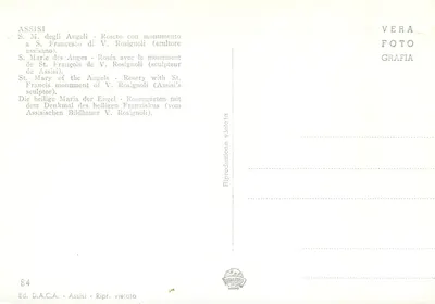 Roseto degli Angeli w Asyżu — monument świętego Franciszka autorstwa V. Rosignoli — wydawca D.A.C.A. nr 84 — Rewers