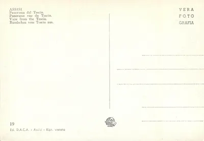 Assisi — widok panoramiczny z Tescio — wyd. D.A.C.A. nr 19 — Rewers