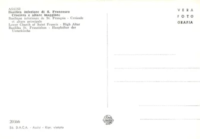 Assisi — Dolna Bazylika Świętego Franciszka — Krzyż i główny ołtarz — Wyd. D.A.C.A. nr 20366 — Rewers