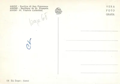 Assise - Bazylika Świętego Franciszka — widok przez portal — wydawca Daga, n° 106 — Rewers